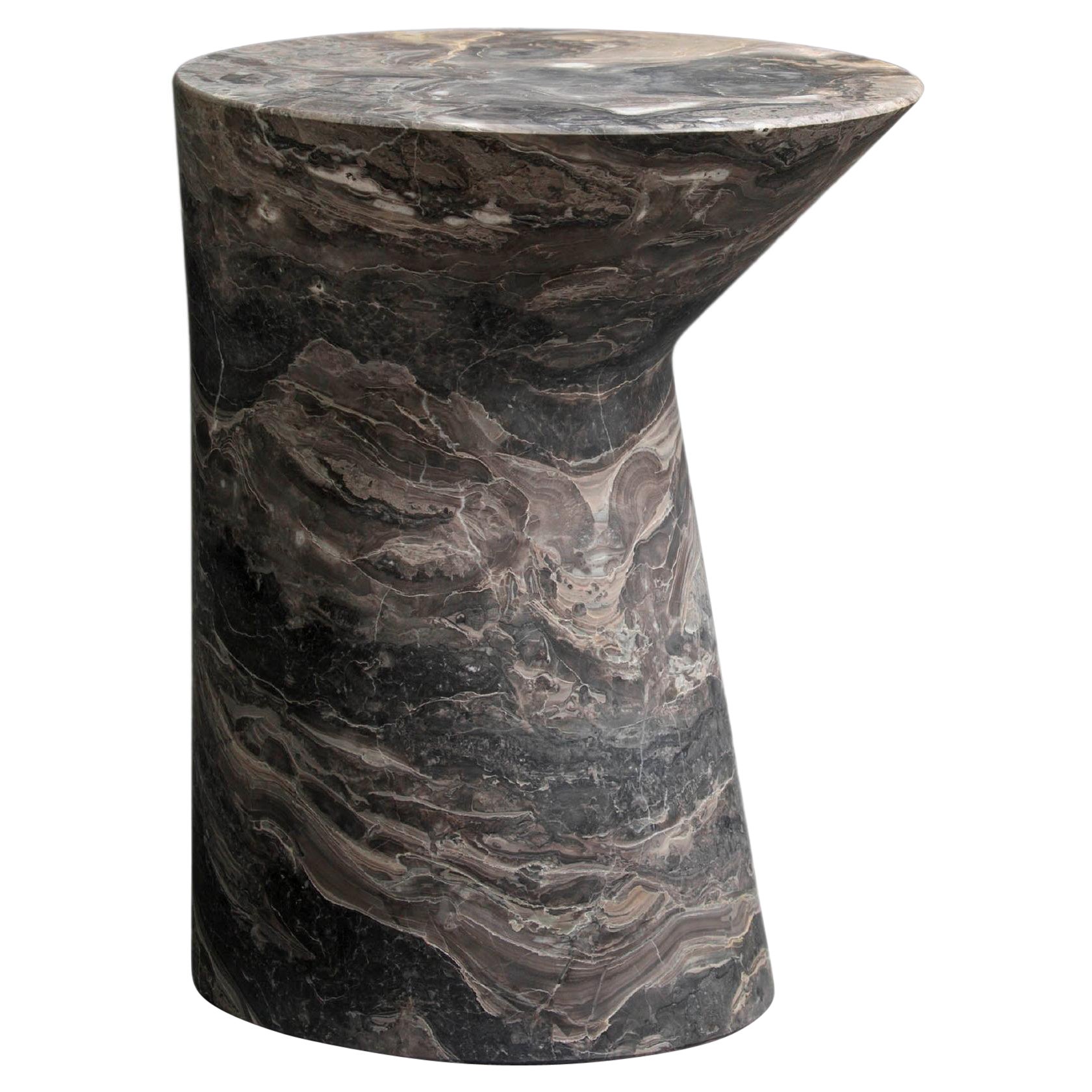 Side Table in Grey Orobico Marble, Io Large by Adolfo Abejon For Sale