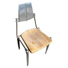 vintage robert hosten cast aluminum frame and maple wood seat chair