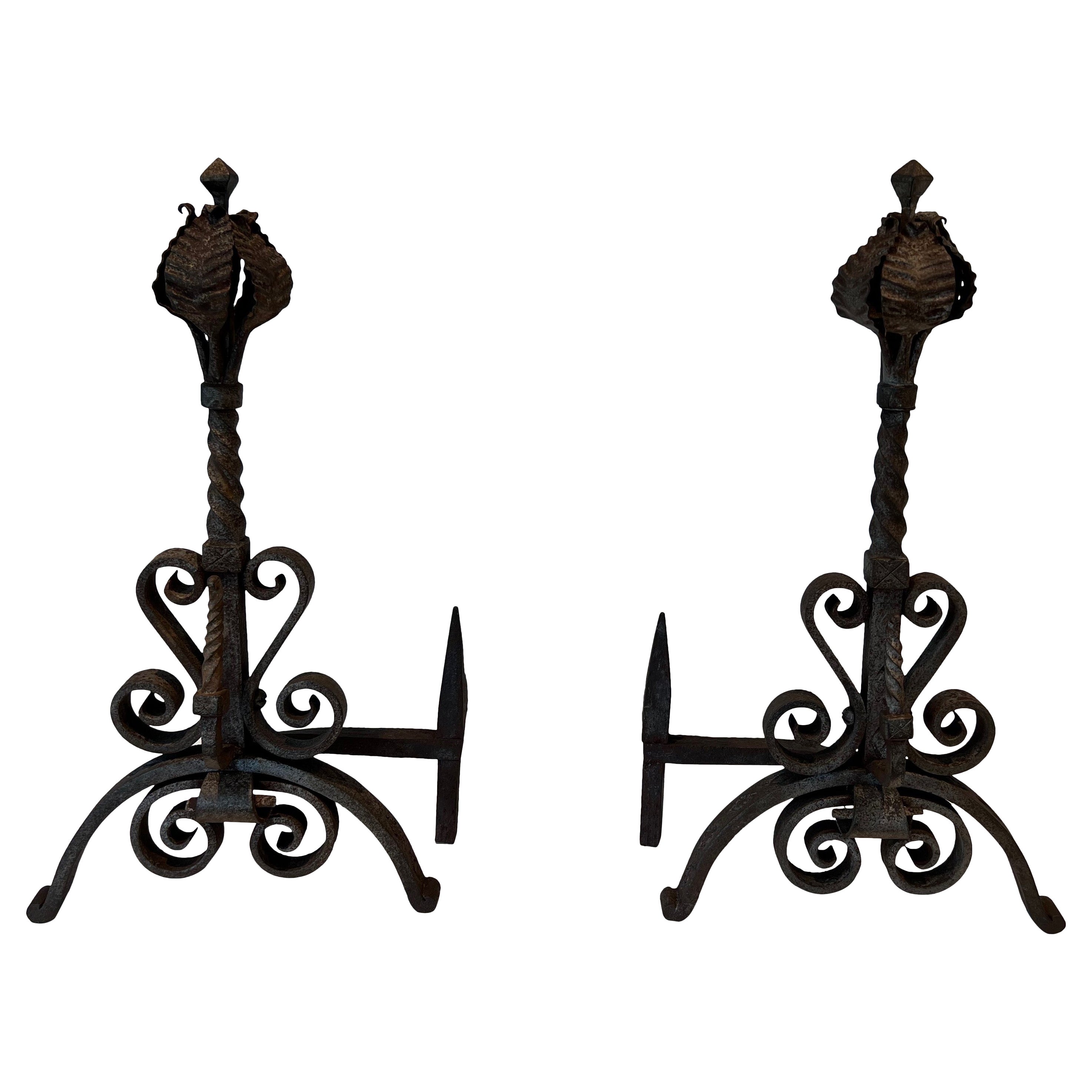 Pair of Wrought Iron Andirons