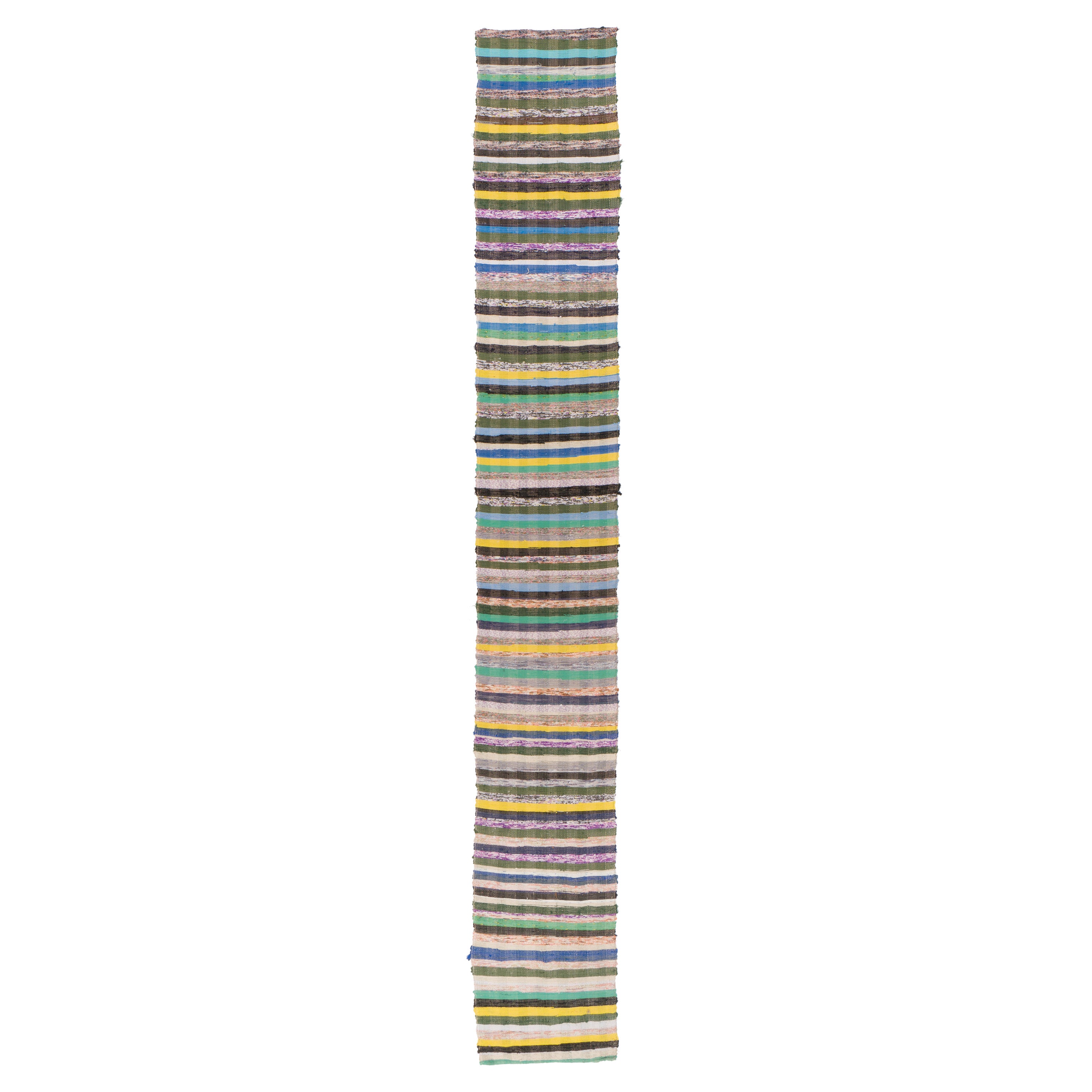 2.2x16 ft Long Narrow Runner Kilim, Handmade Rag Rug in Colorful Stripe Pattern For Sale