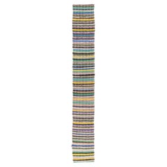 Retro 2.2x16 ft Long Narrow Runner Kilim, Handmade Rag Rug in Colorful Stripe Pattern