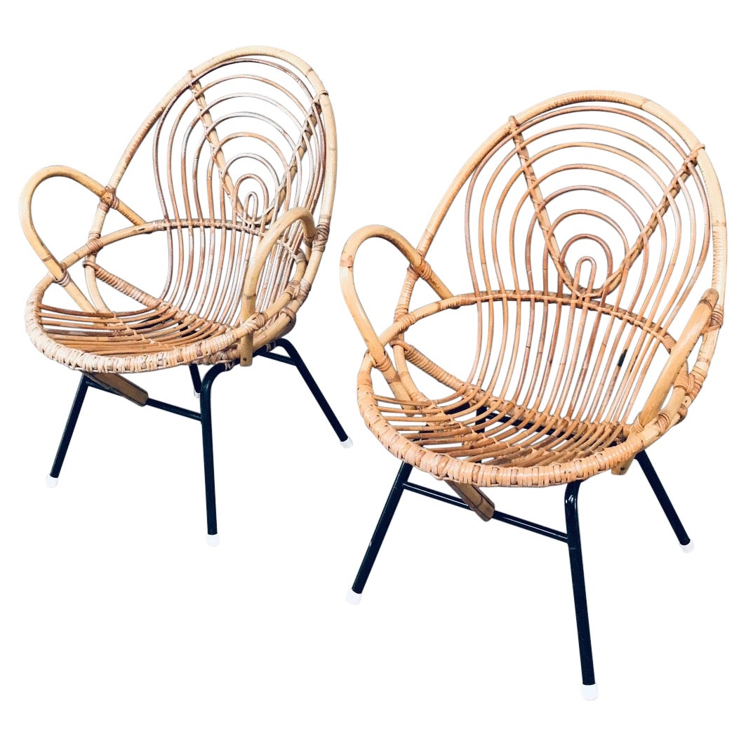 1960's Pair of Rattan Lounge Chairs by Rohe Noordwolde For Sale