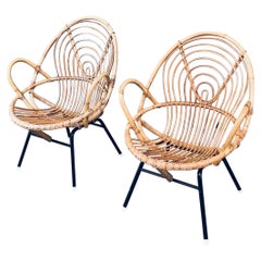 Vintage 1960's Pair of Rattan Lounge Chairs by Rohe Noordwolde