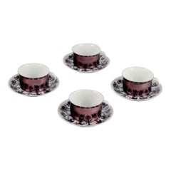 Vintage Bjørn Wiinblad for Rosenthal. Four "Berlin Hilton" coffee cups with saucers