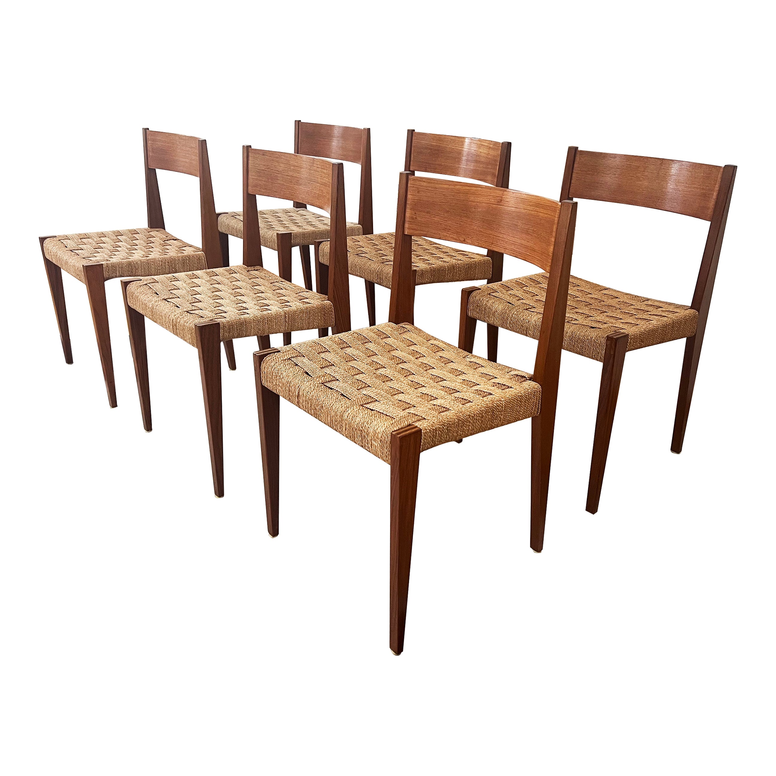 Vintage 1958 Set 6 Pia Chairs by Poul Cadovius for Royal Persiennen Woven Seats  For Sale