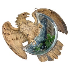 Antique Eagle Crescent Mirror 1890 Black Forest Carving