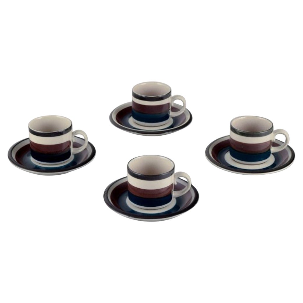 Anja Jaatinen-Winquist for Arabia. Set of four "Kaira" coffee cups with saucers For Sale