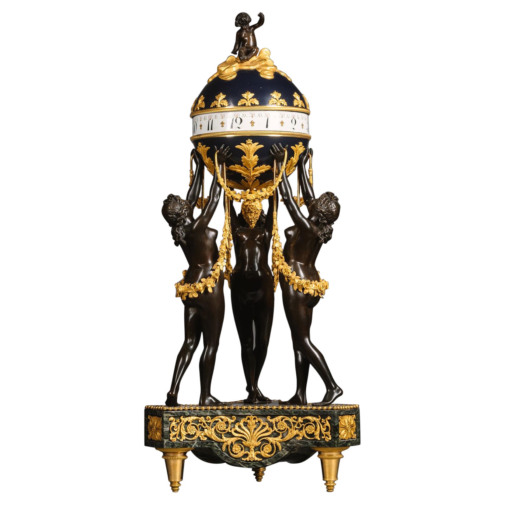 Horloge sphérique des trois Grâces de style Louis XVI par Beurdeley en vente