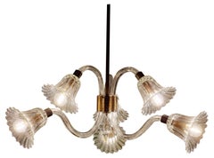Rare exquisite chandelier in Murano glass & brass, Italian Midcentury / Art Deco
