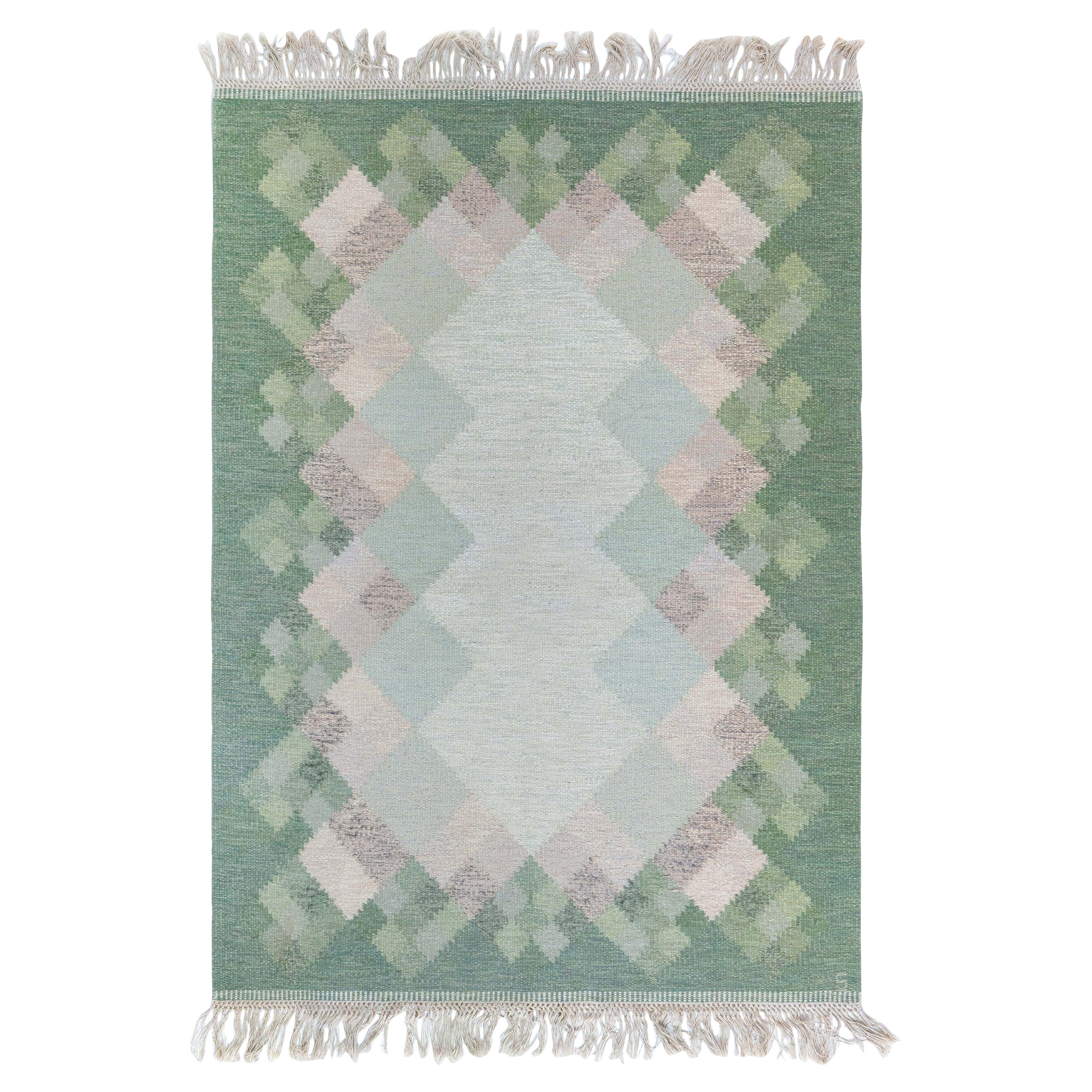 "Opal" - Mid-20th Century Swedish Flat Woven Rug by Brita Svefors For Sale