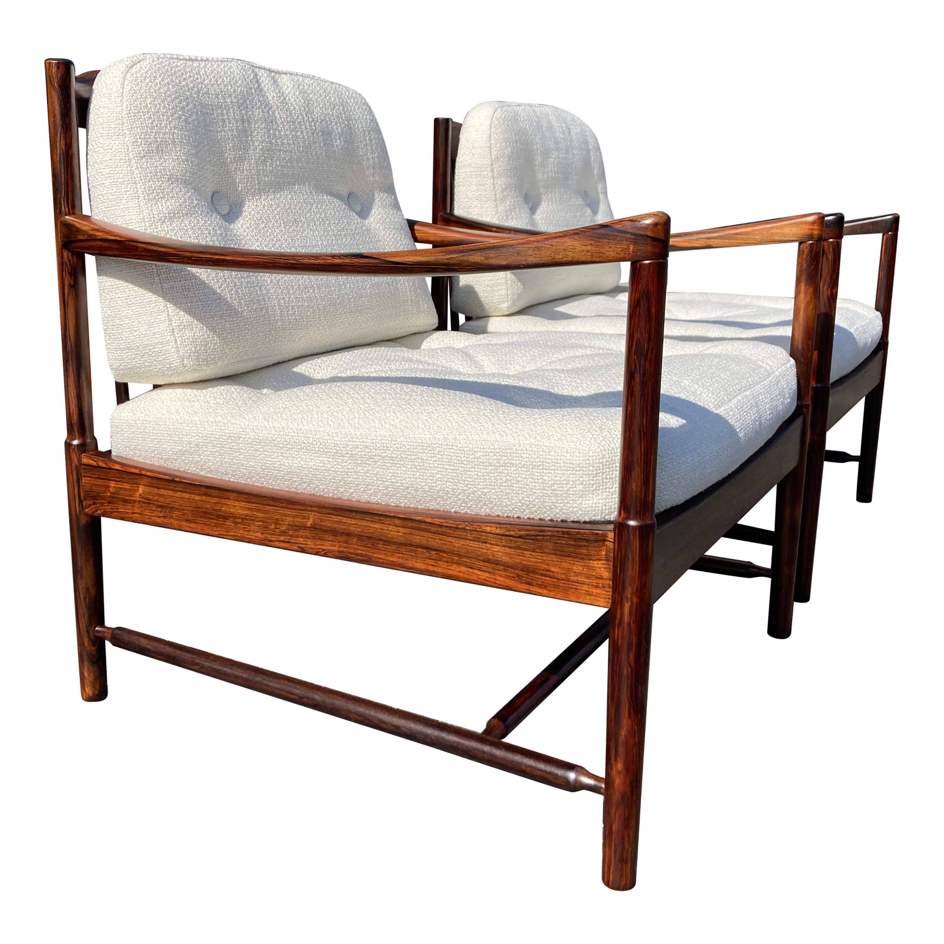 Pair of Rosewood Lounge Chairs Attributed to Kofod Larsen, Danish Modern For Sale
