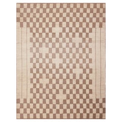 Nazmiyal Collection Light Brown Checkboard Design Modern Area Rug 8'5" x 11'1"