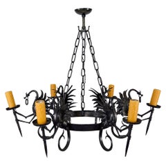 Antique Large Wrought Iron Chandelier with Dragons, Italy, circa 1900