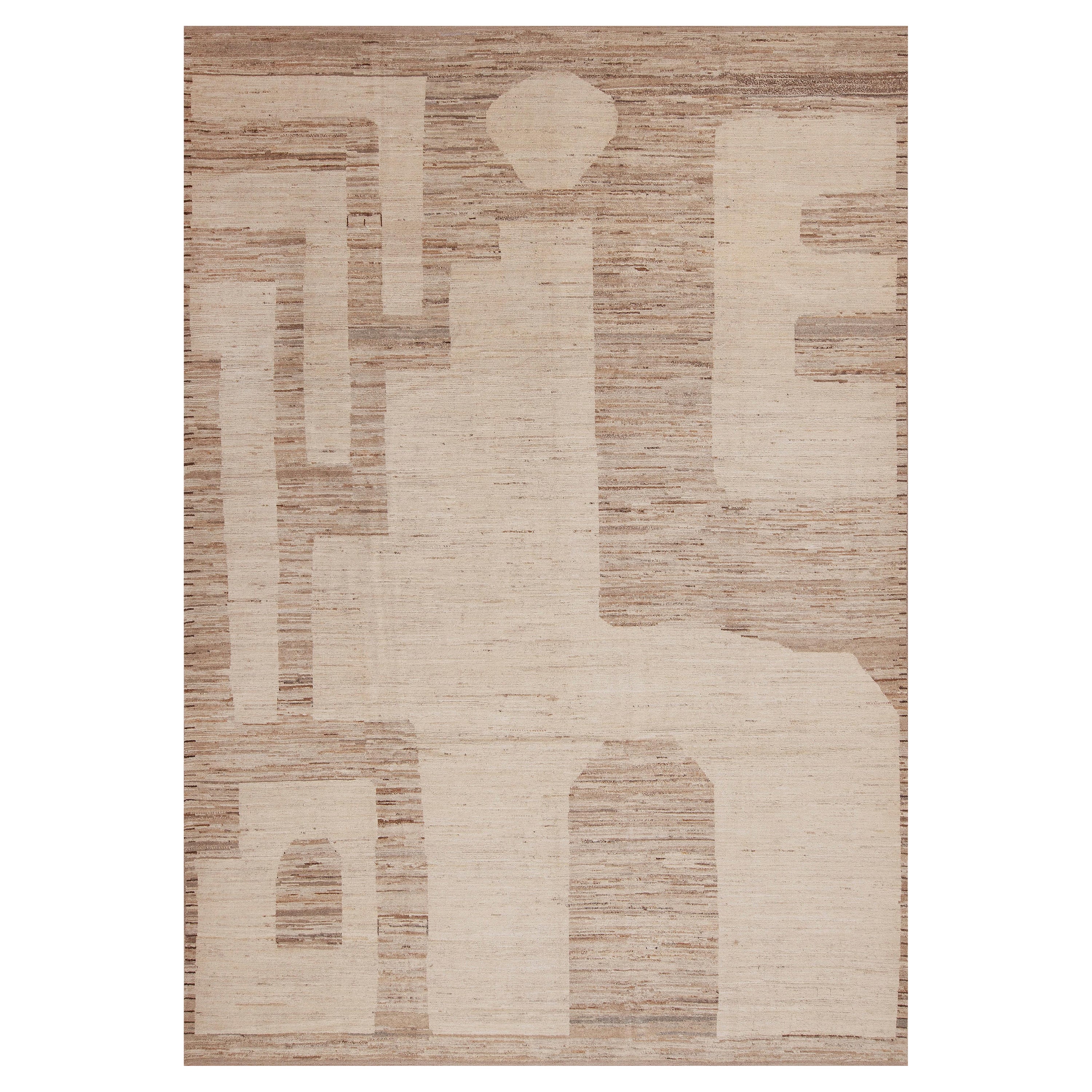 Nazmiyal Collection Earthy Neutral Color Tribal Design Modern Rug 9'5" x 13'2" For Sale