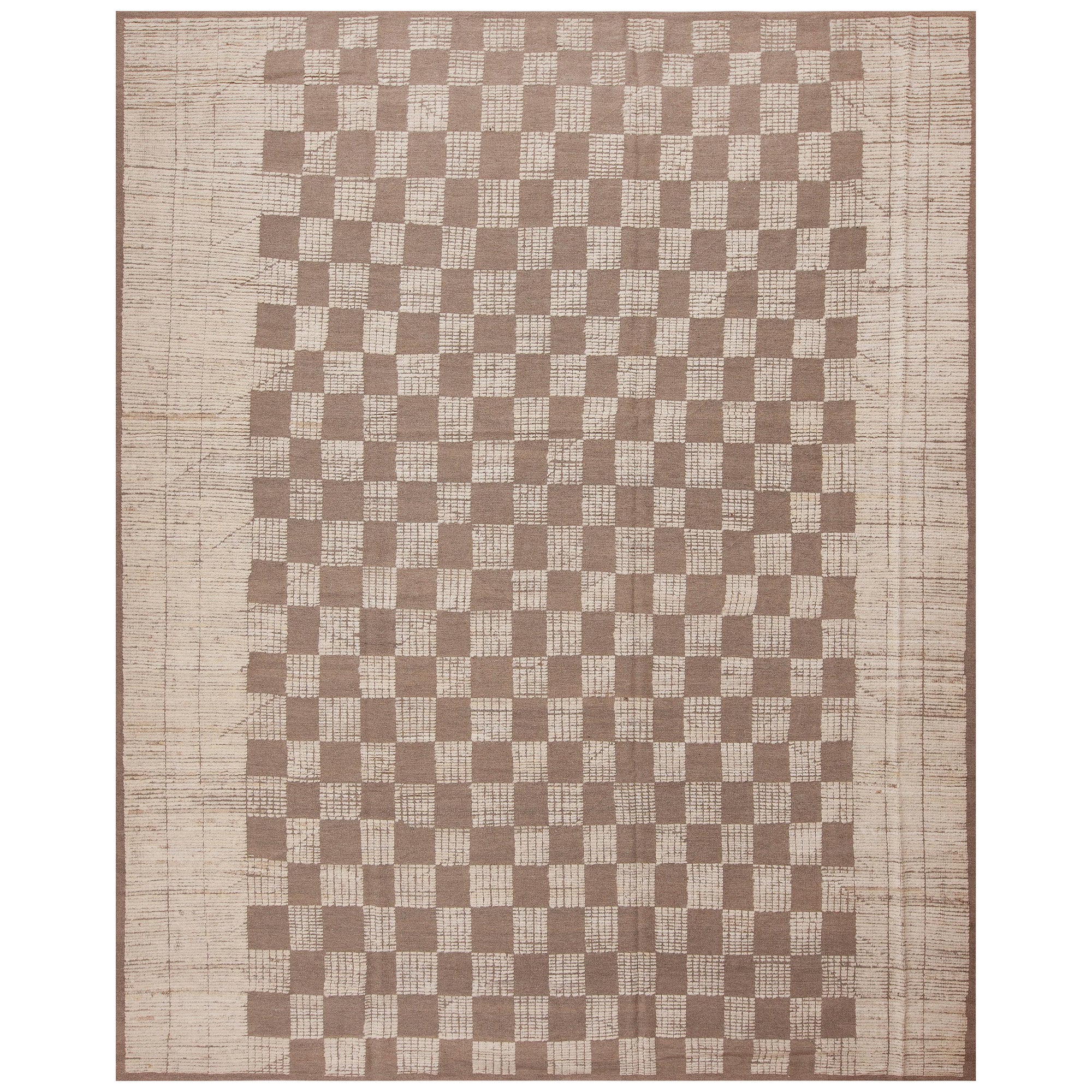 Nazmiyal Collection Brown Tribal Checkerboard Design Modern Rug 10'8" x 13' For Sale