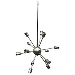 1980's Modern Chrome Atomic Age Sputnik Chandelier