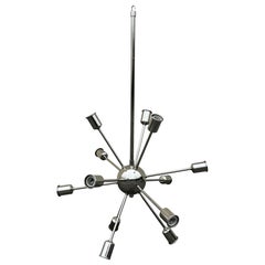 1980's Modern Chrome Atomic Age Sputnik Chandelier 