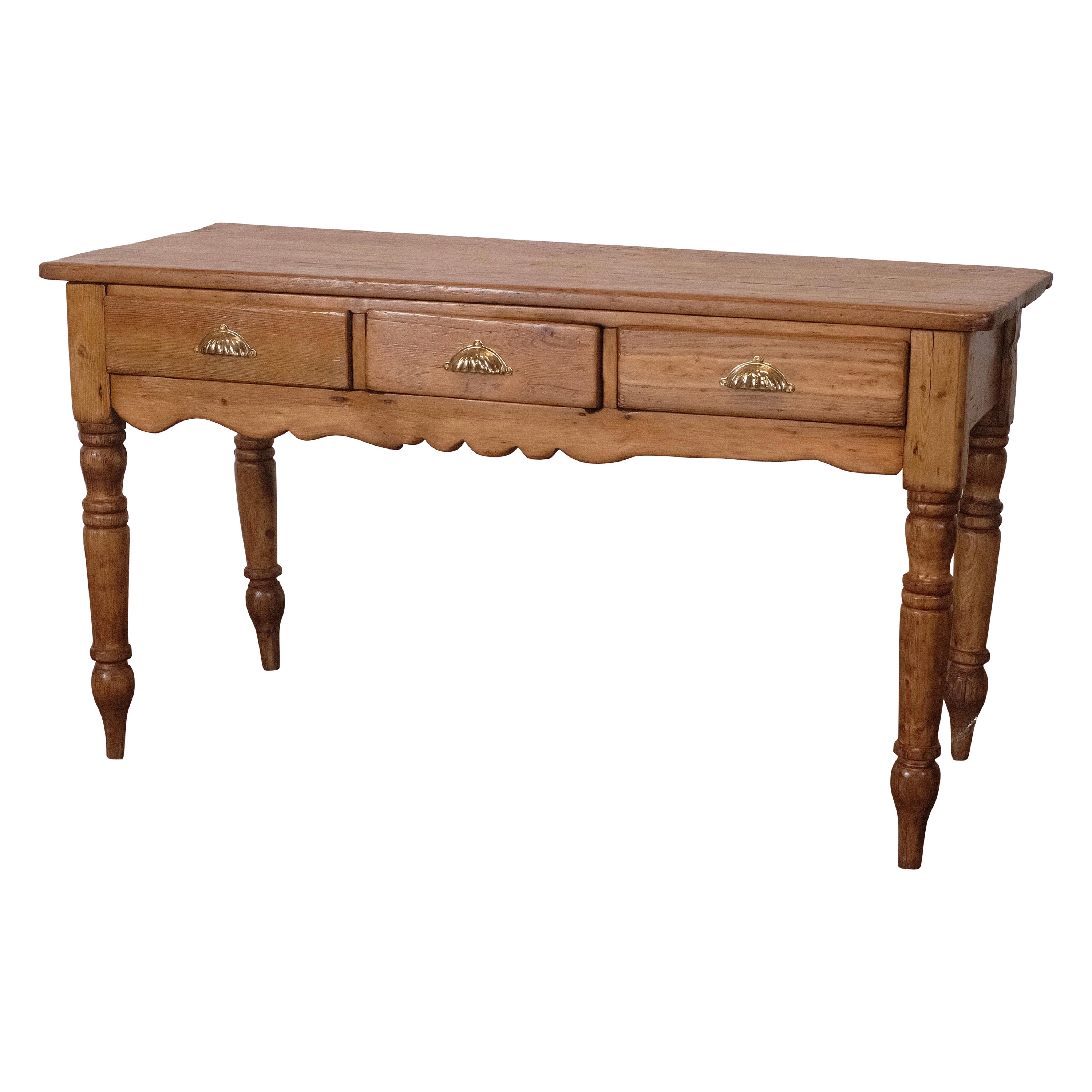 19th Century Country English Pine Farmhouse Work Table Console For Sale