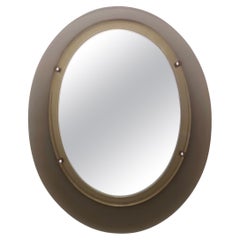 Vintage Wall Mirror with Smoked Glass Frame in the style of Max Ingrand for Fontana Arte