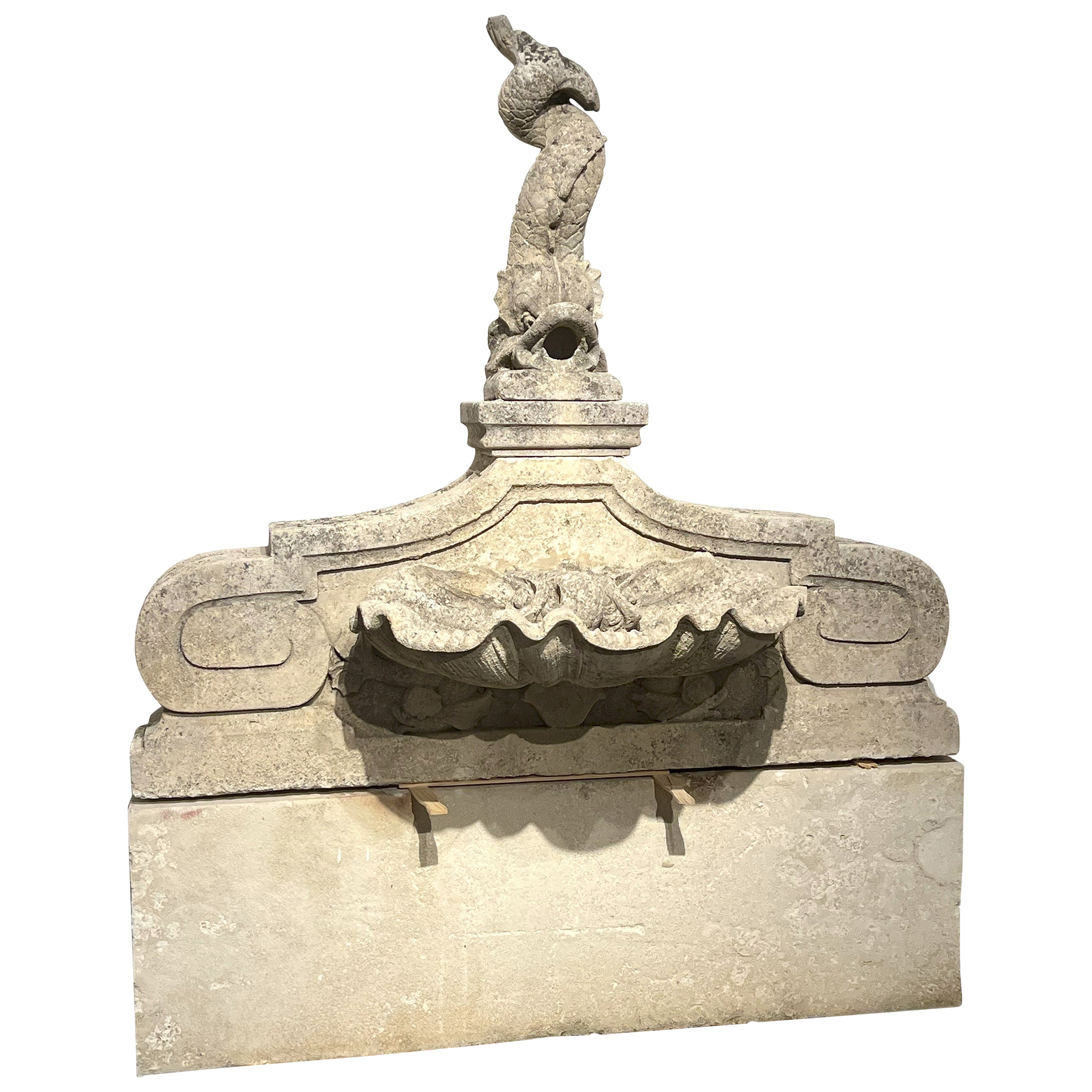 French Carved Limestone Dolphin Fountain Element from Nice, Circa 1890