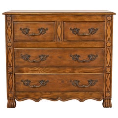 Retro Baker Furniture French Provincial Louis XV Carved Oak Chest of Drawers