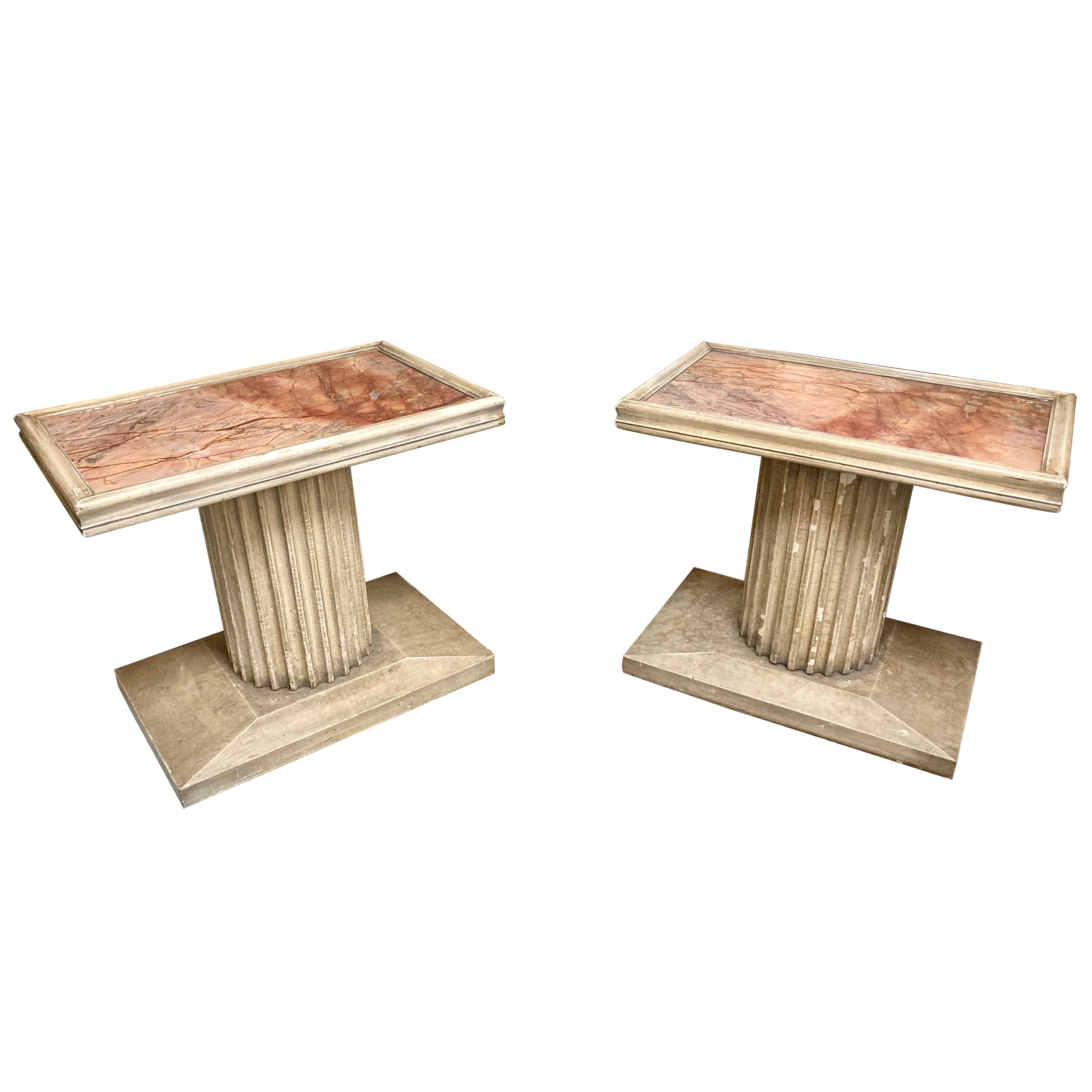 Paire de tables d'appoint Jansen avec plateau en marbre inséré