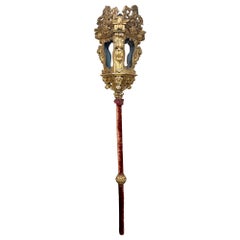 17th Century Gilt Venetian Lantern on Red Velvet Pole