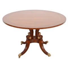 Baker Furniture Georgian Banded Mahogany Pedestal Dining Table, Newly Refinished