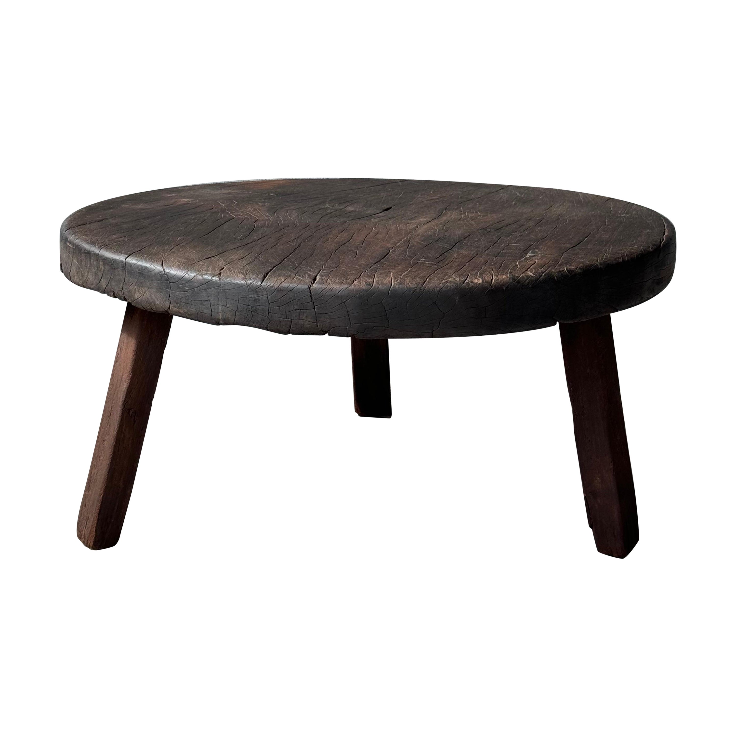 Primitive Hardwood Round Table From Central Yucatan, Mexico, Mid 20th Century For Sale