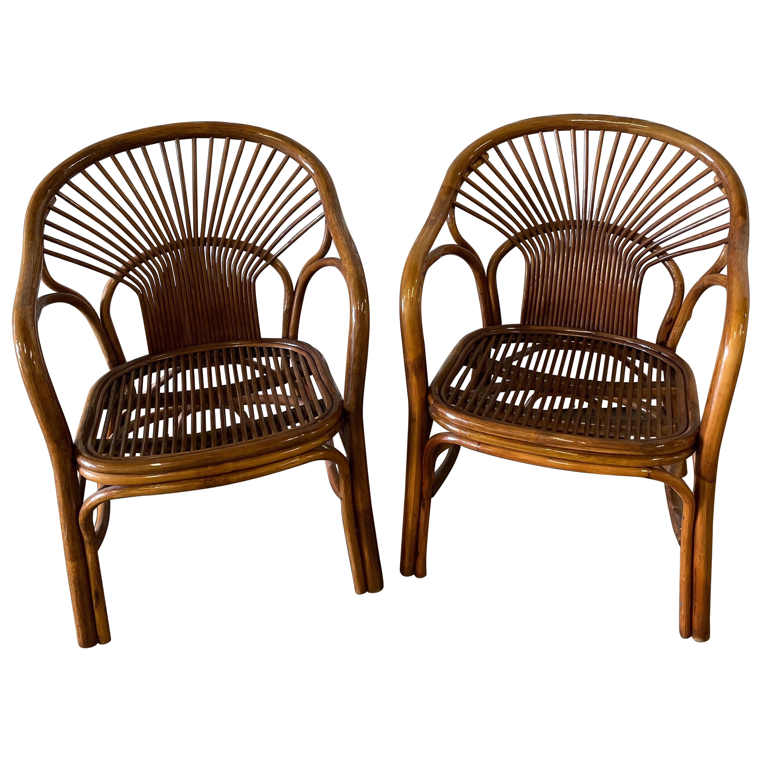 Pair of Vintage Rattan / Bamboo Armchairs For Sale