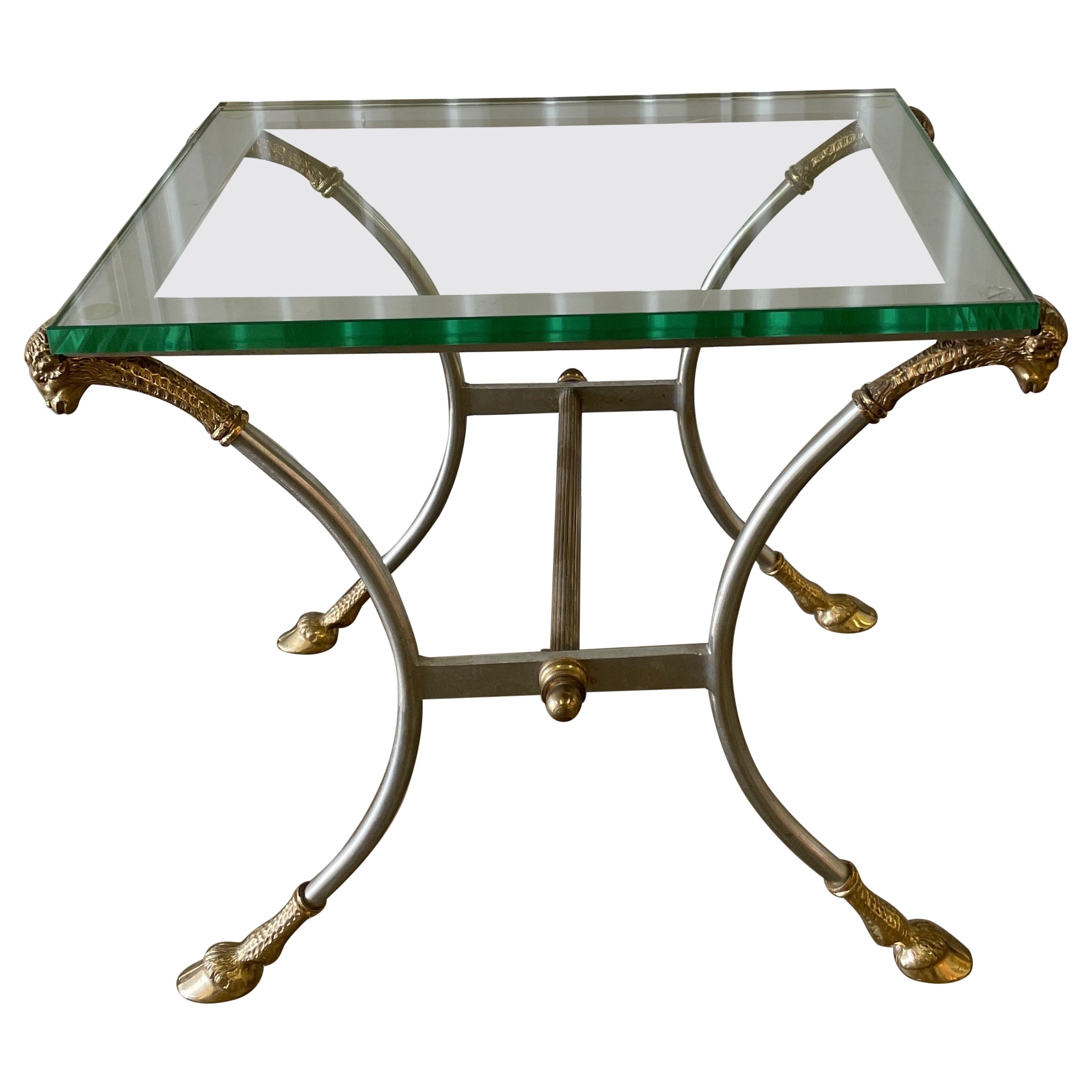Neoclassical Style Steel & Brass Side Table by Jansen For Sale