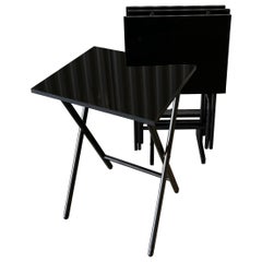 Set of Four MCM Black Laminate Folding Tray / Snack Tables with Stand