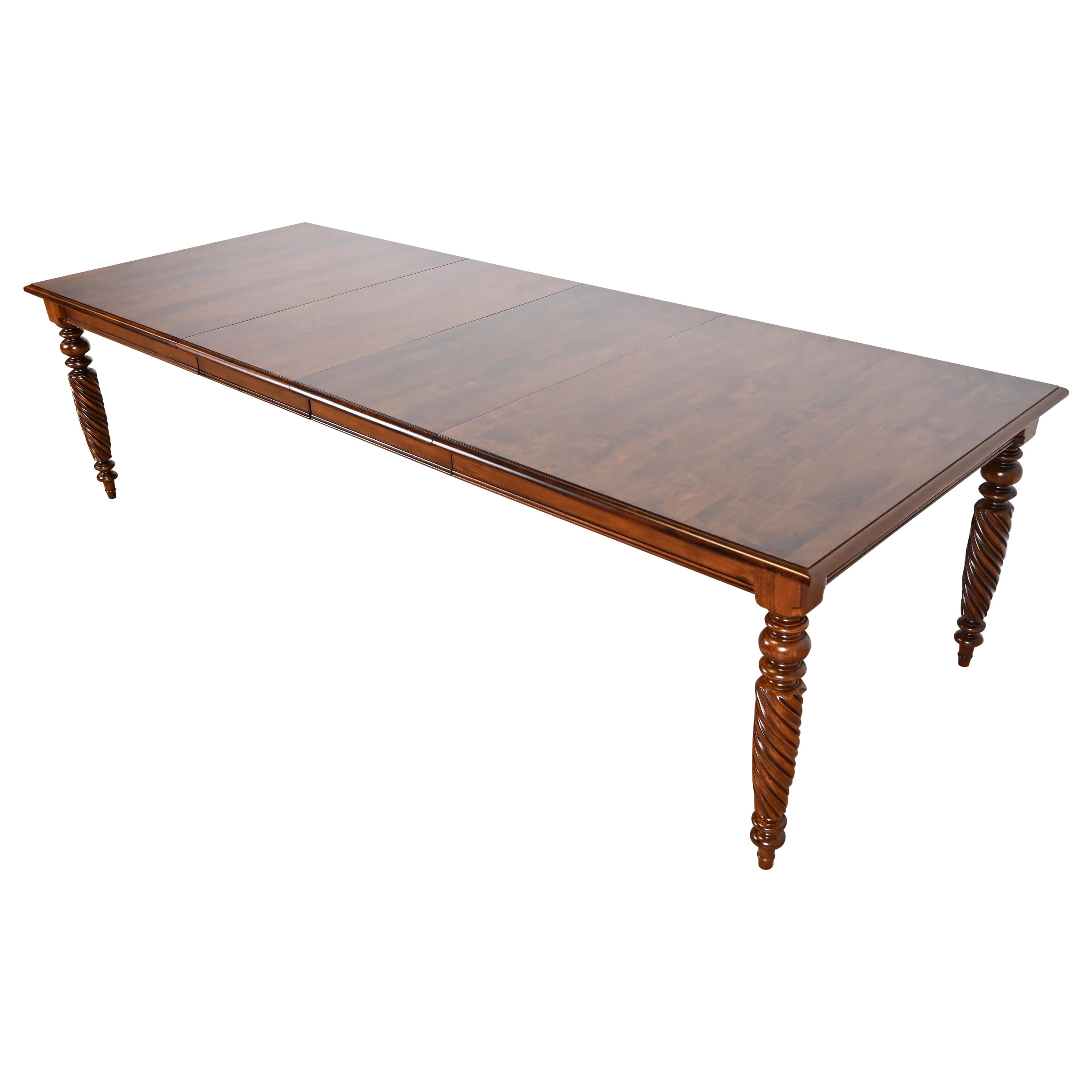 British Colonial Solid Maple Extension Dining Table, Newly Refinished For Sale