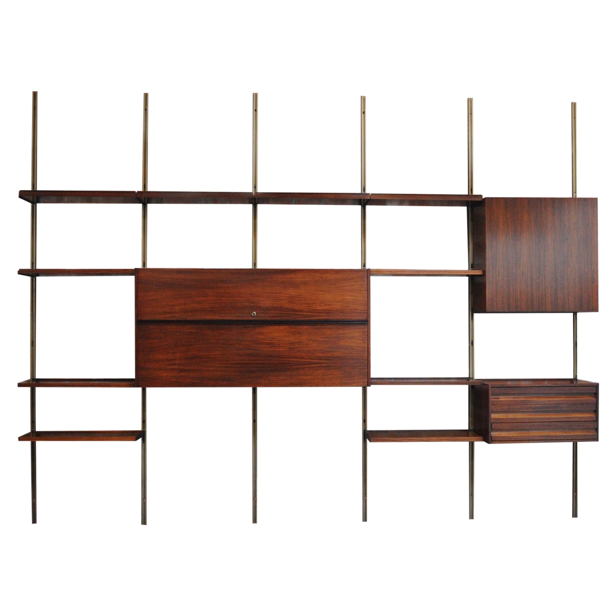 Italian Modular Rosewood Bookcase Wall Unit by Osvaldo Borsani for Tecno For Sale