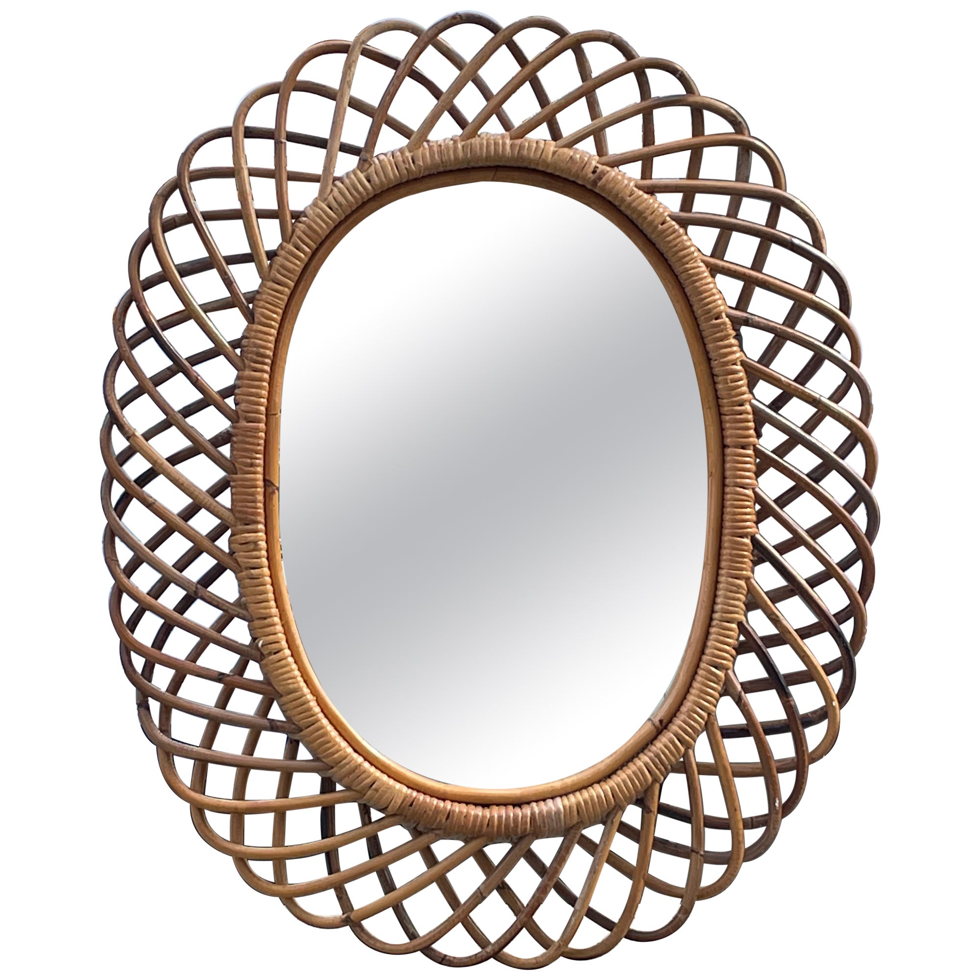Mid Century Modern Italian Bamboo Sunburst Mirror for Rosenthal Netter For Sale