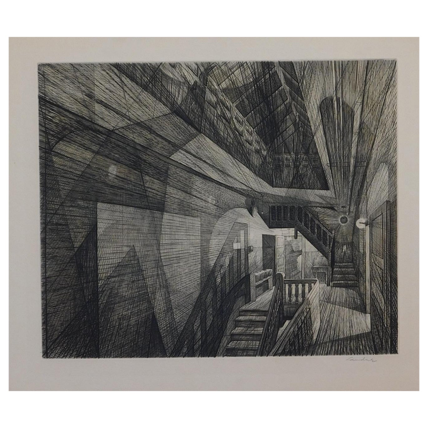 Armin Landeck, Original-Radierung, 1950 – Stairhall  im Angebot