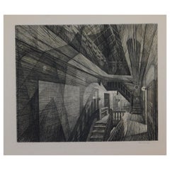 Gravure originale d'Armin Landeck, 1950 - Stairhall 