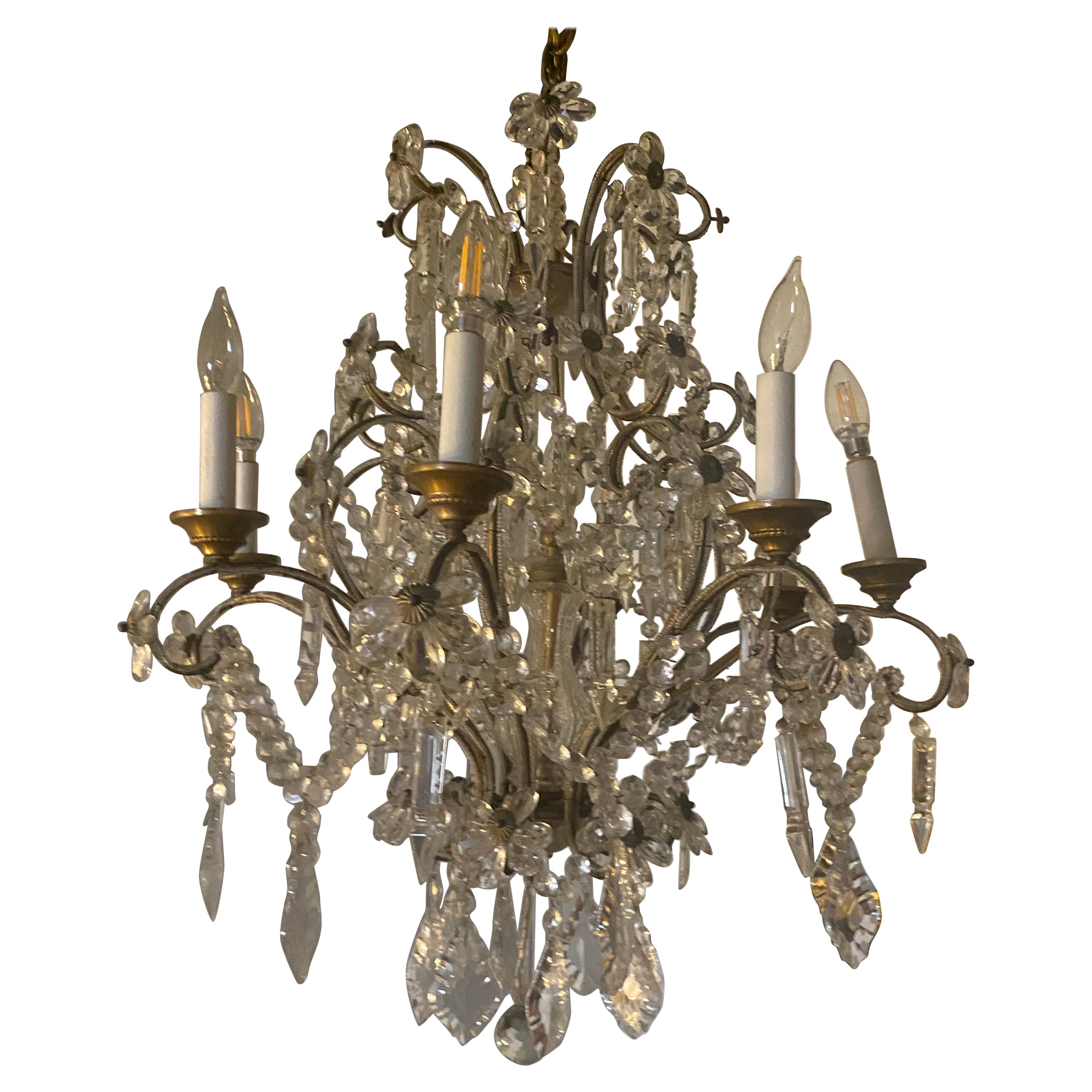 Eight Arm Chystal Chandelier In The Style Of Maison Bagues, Nice Scale. For Sale