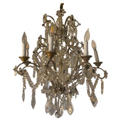Vintage Eight Arm Chystal Chandelier In The Style Of Maison Bagues, Nice Scale.