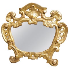 Antique 18th Century Italian Baroque Giltwood Cartouche Mirror, C. 1750