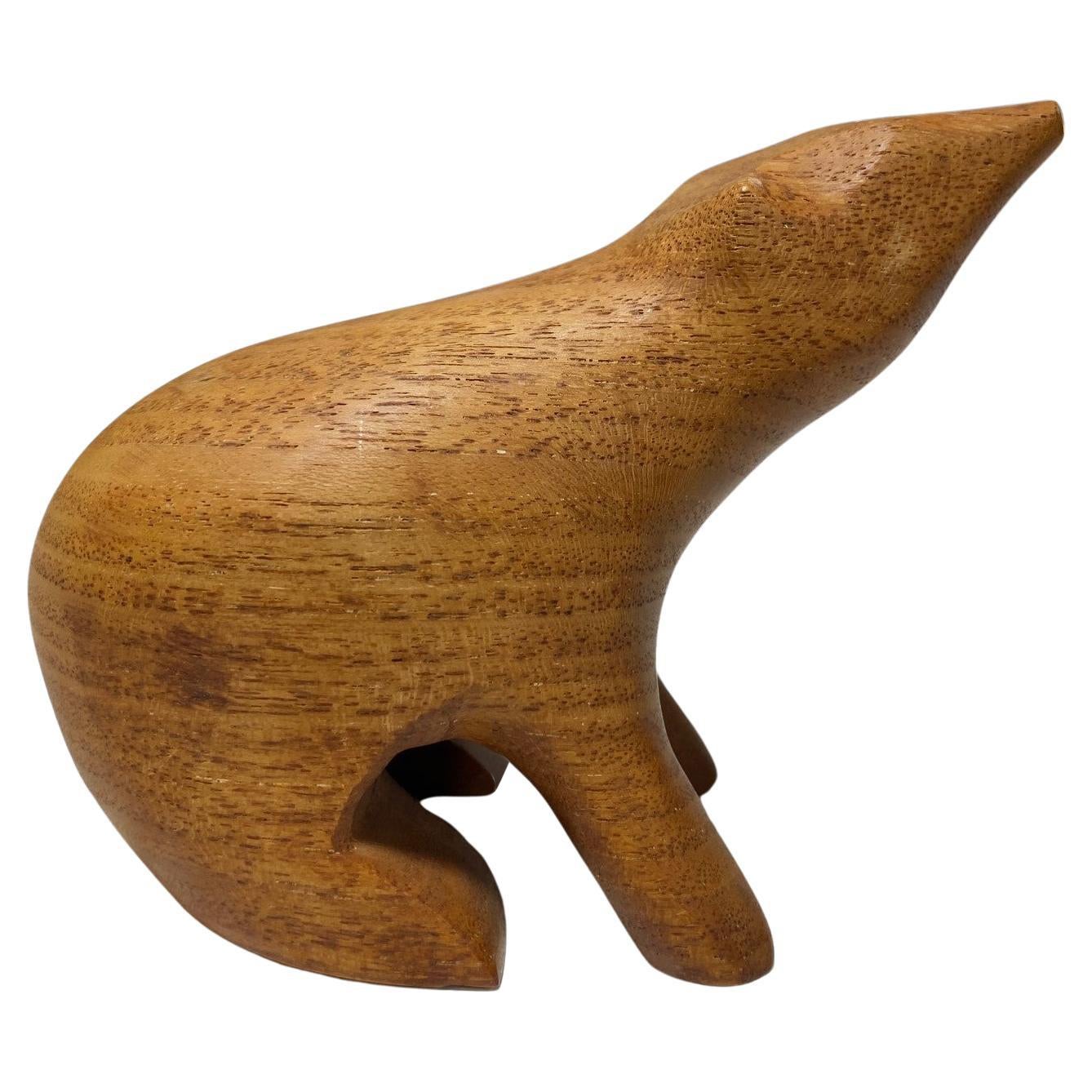 Norwegian Norway Mid-Century Teak Bear Sculpture In Manner of Arne Tjomsland 