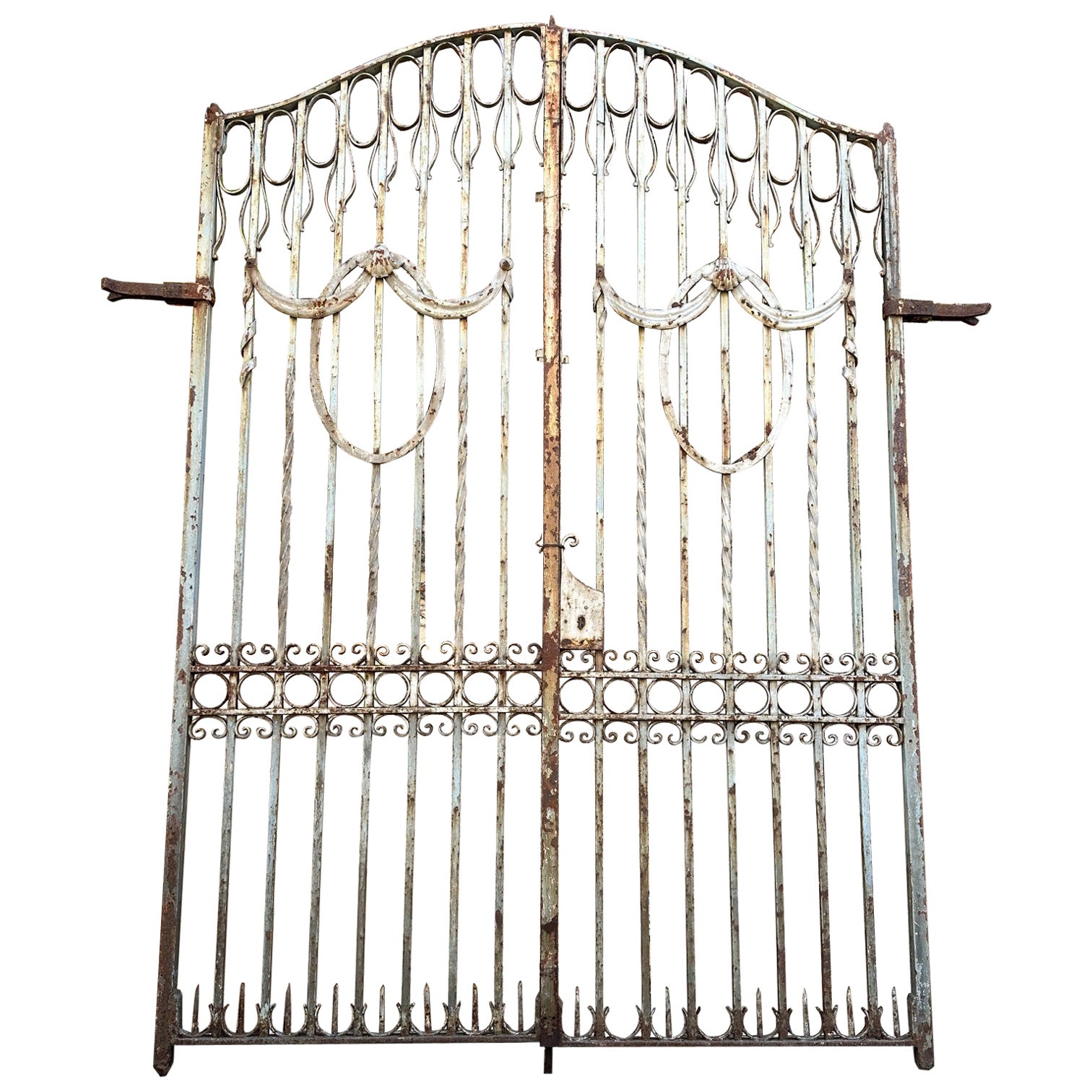 Elegant & Grand Pair of Antique Wrought Iron Driveway Entrance Gates for portal  For Sale