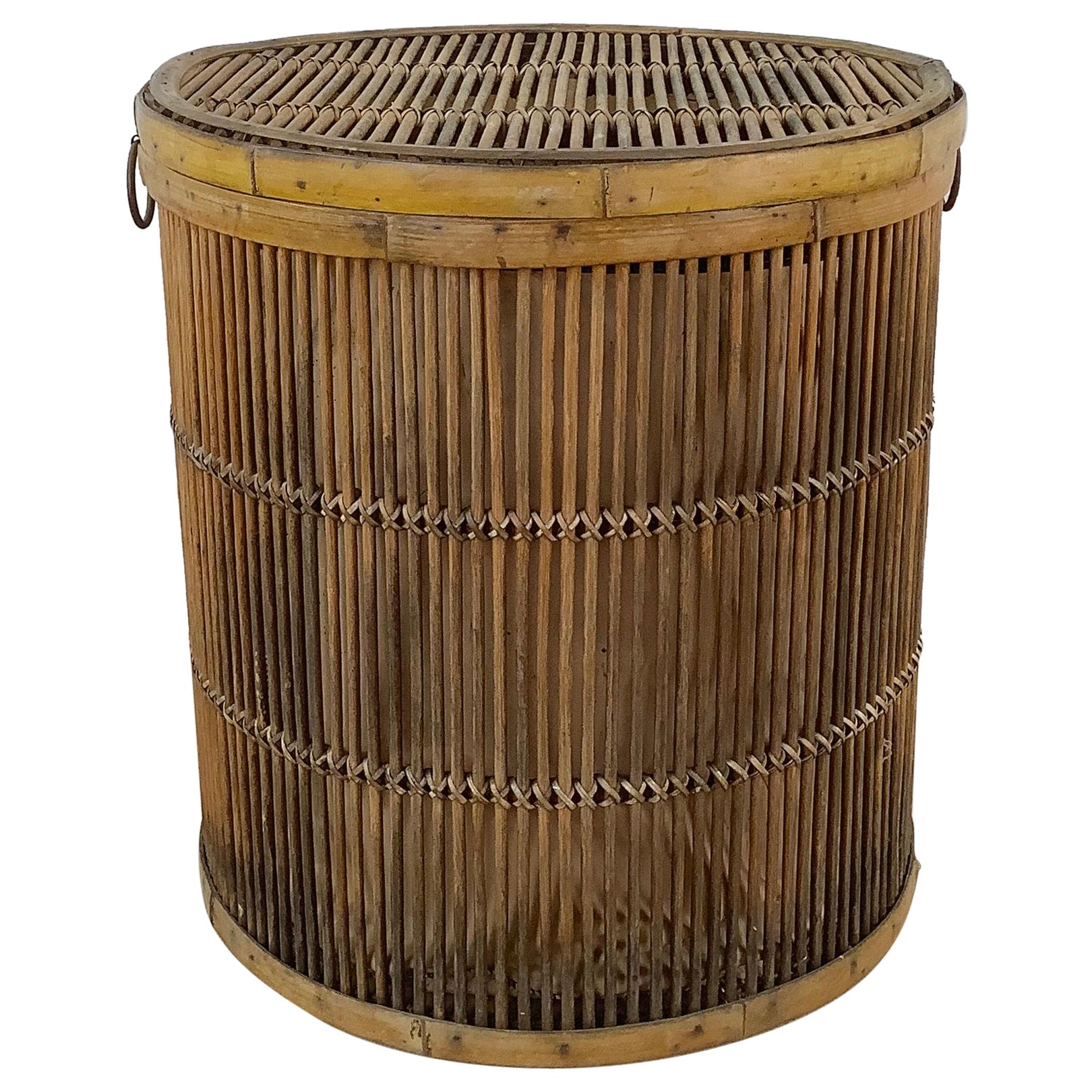Vintage Split Reed Basket With lid For Sale