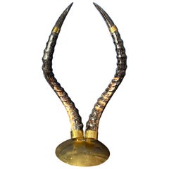 Retro Polished Antelope Horns on Brass Base