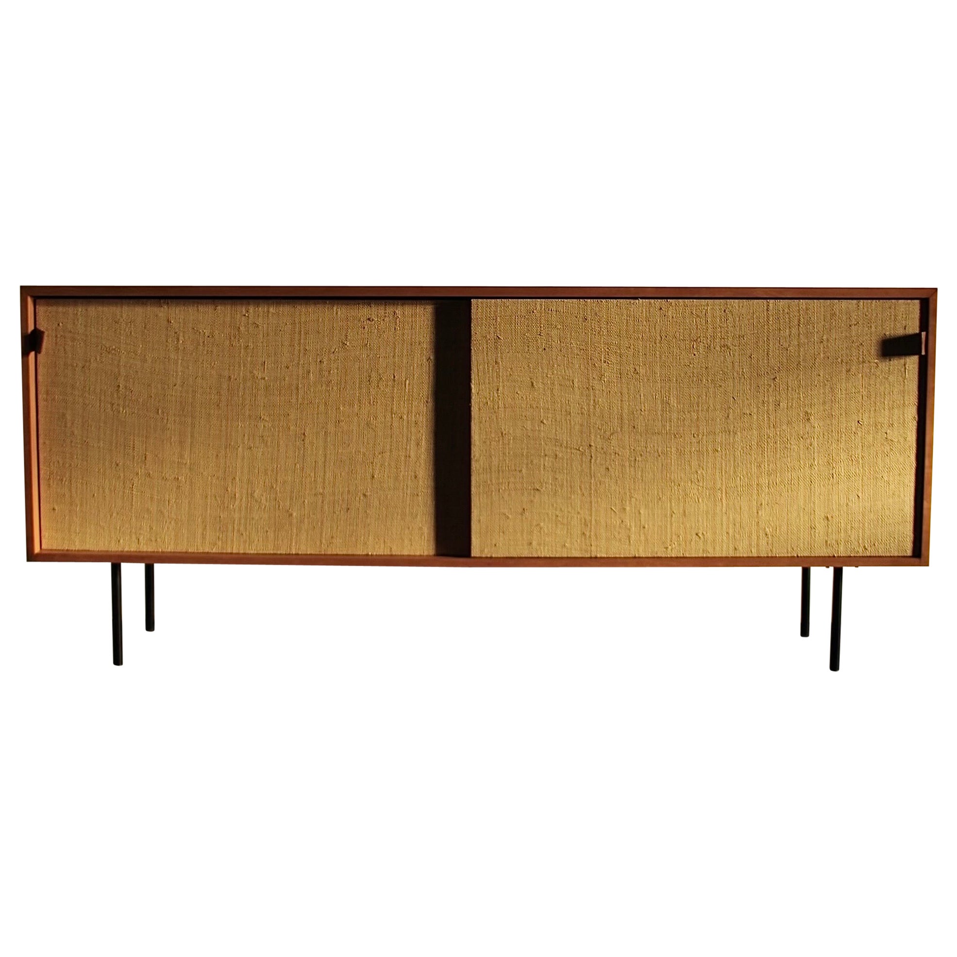 Florence Knoll 'Model 116' Iron Leg and Grass Cloth Credenza for Knoll, 1950s For Sale