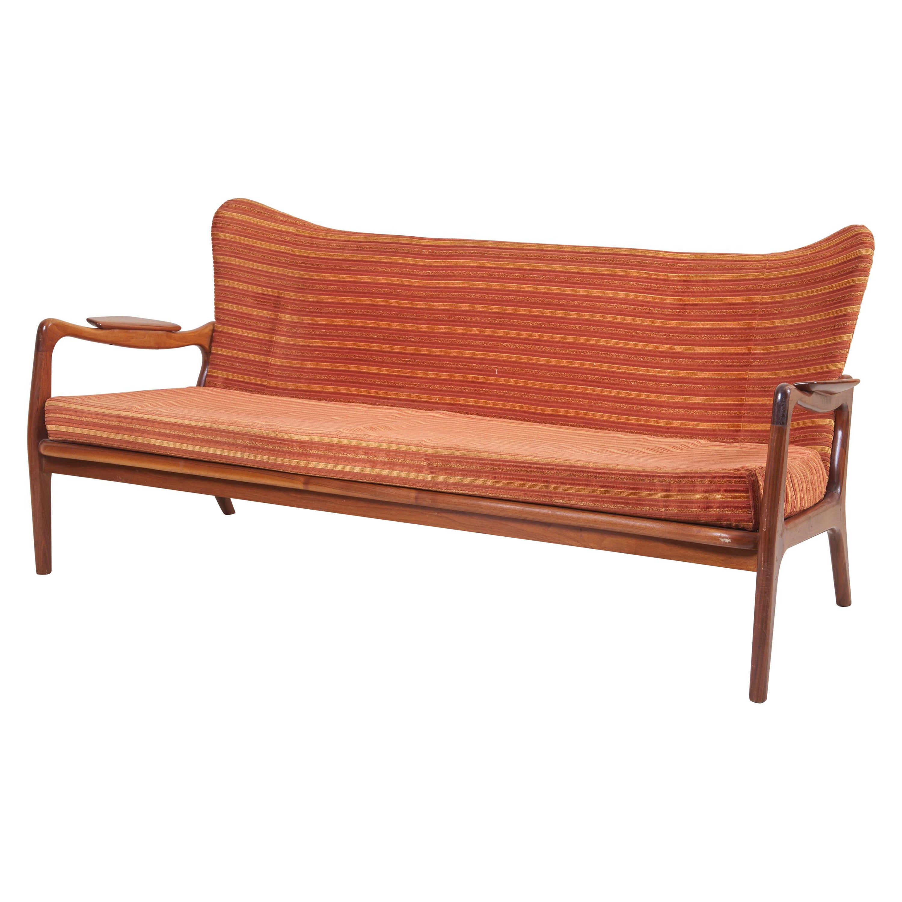 Wing Wingback Sofa by Adrian Pearsall in orange fabric 