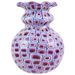 Retro Toso Murano Pink Blue White Millefiori Flower Mosaic Italian Art Glass Bud Vase