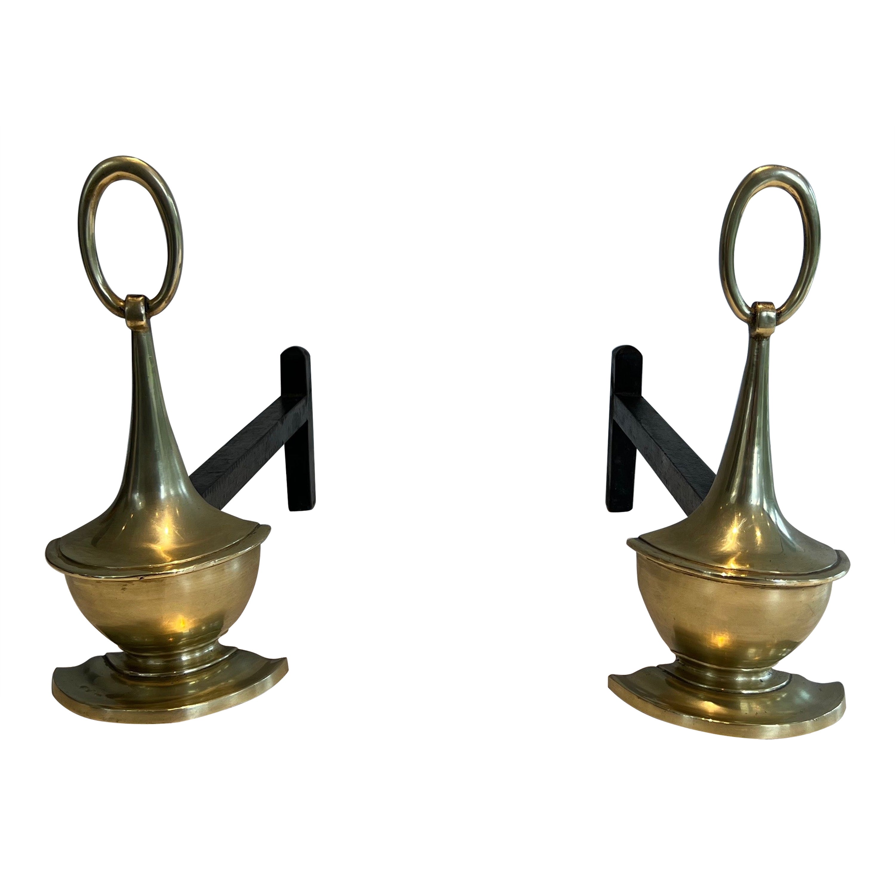 Pair of Neoclassical style Bronze Andirons For Sale