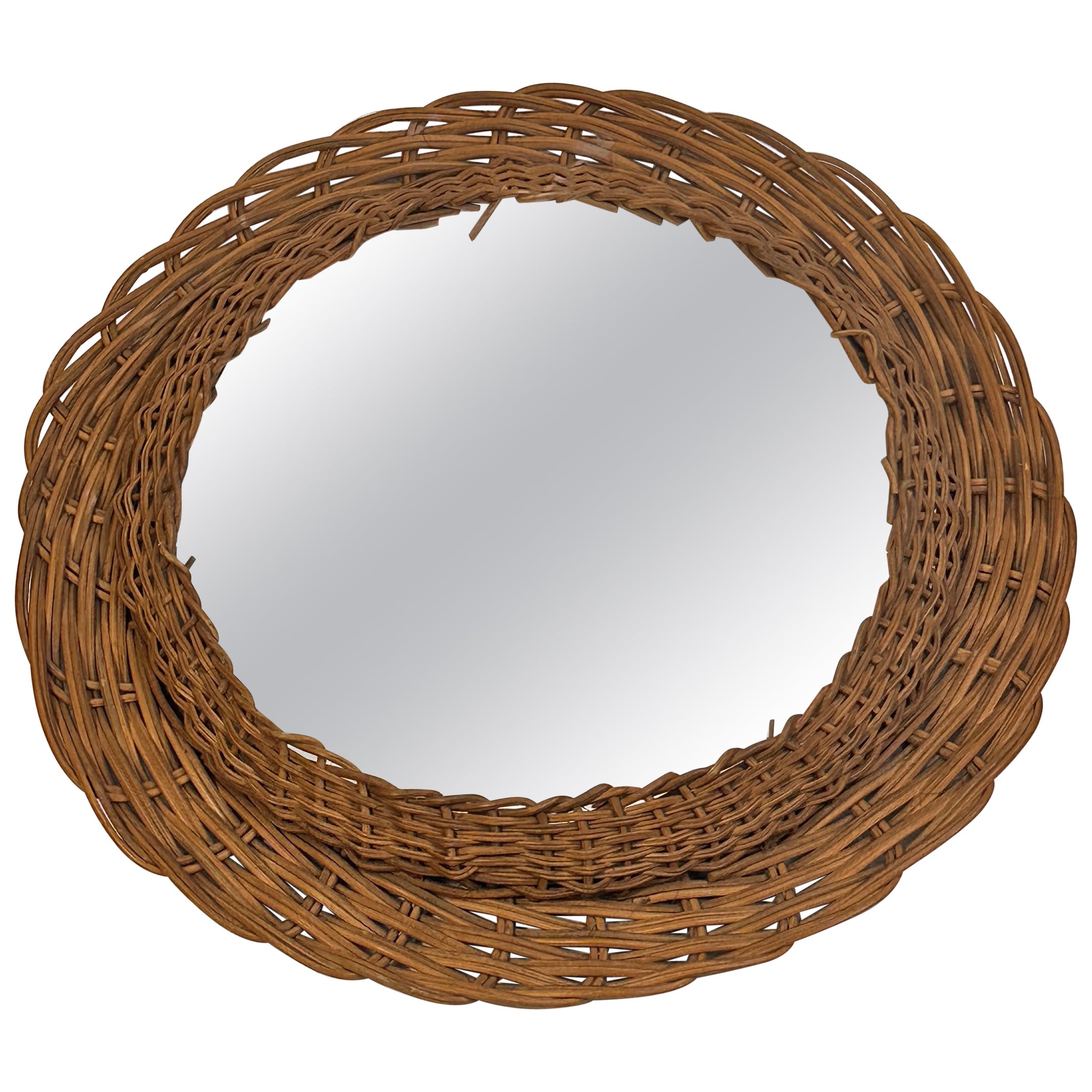 Mid-Century Modern Handcrafted Braided Rattan Mirror, Germany, 1960s For Sale