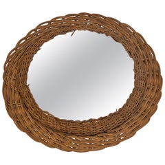 Mid-Century Modern Handcrafted Braided Rattan Mirror, Germany, 1960s
